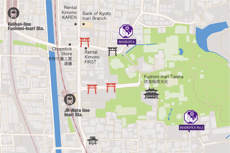 Kimono Tea ceremony Fushimiinari MAIKOYA map
