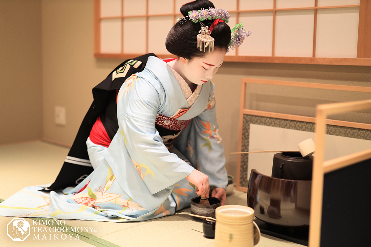 Geisha Tea Ceremony: a geisha is preparing tea
