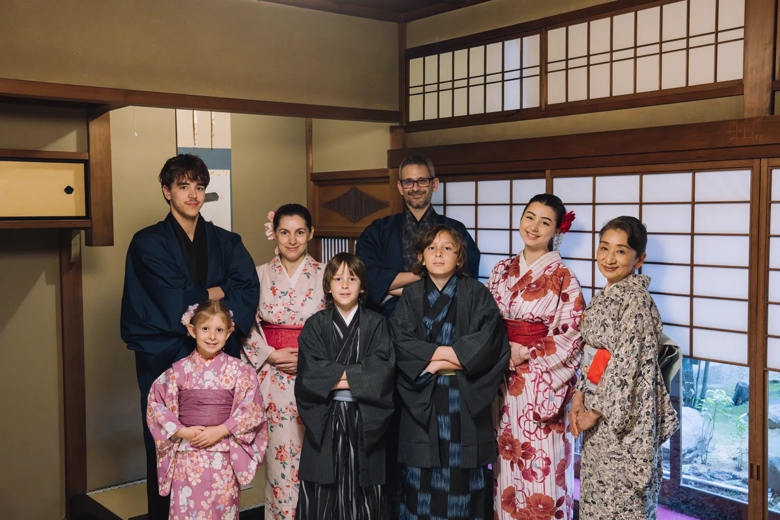 A multigenerational family dressed in kimono
