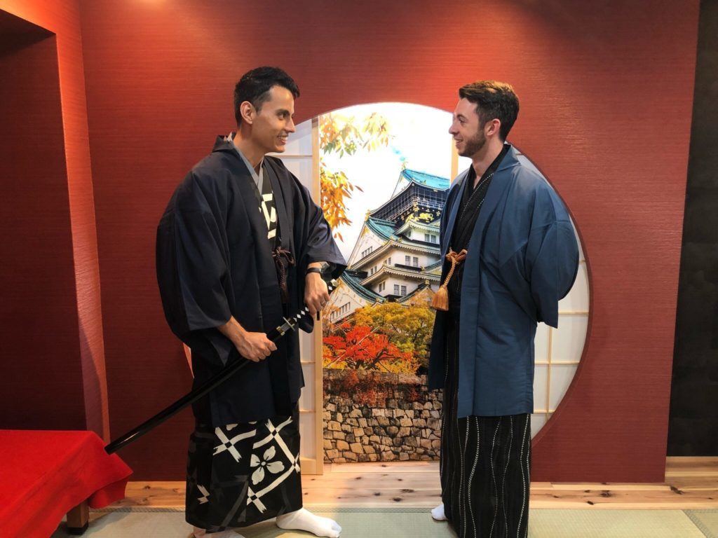 Types of traditional male and female Japanese kimono clothing