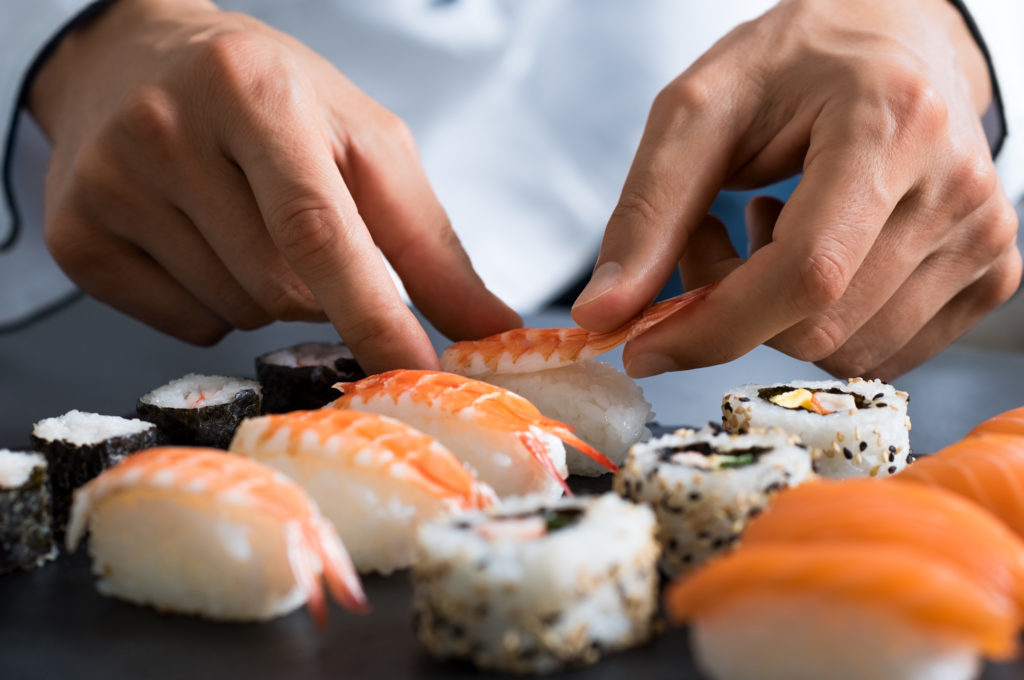 Sushi Accessories. Japanese Traditional Food Culture Stock Photo