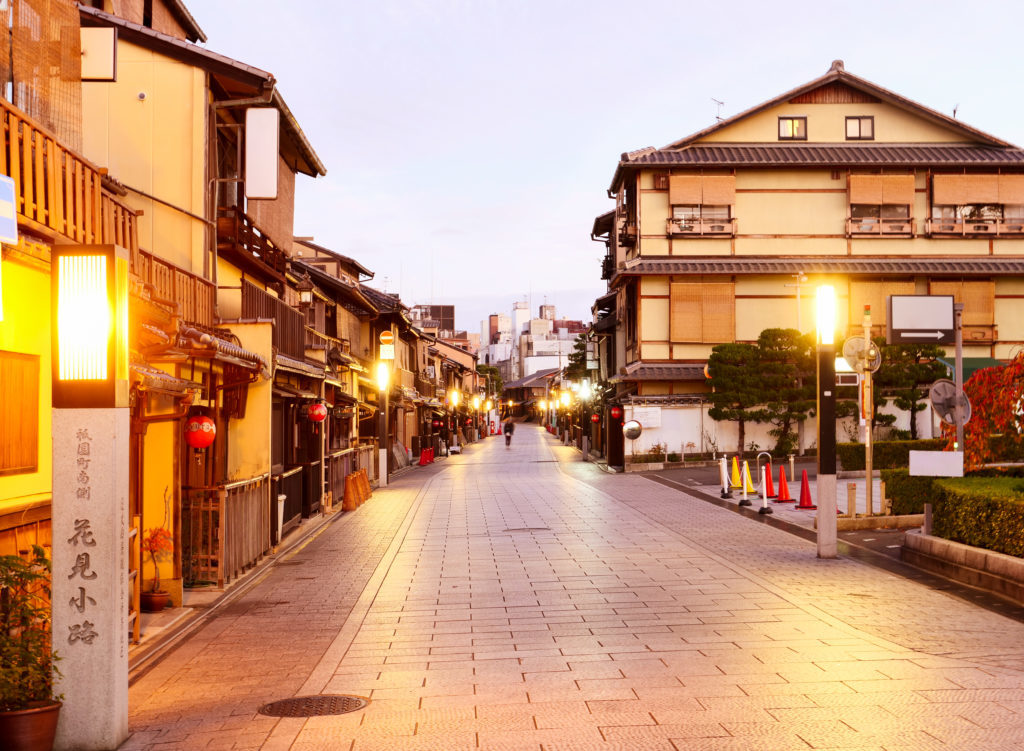 The Streets of Gion Geisha District are empty and quiet nowadays